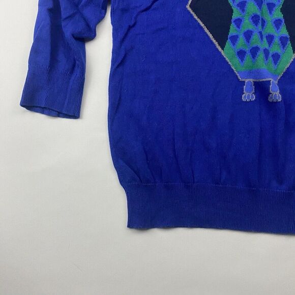 Cynthia Rowley Royal Purple Owl Sweater Sequins Round Neck Back Zip Cotton Sz M - Picture 5 of 9